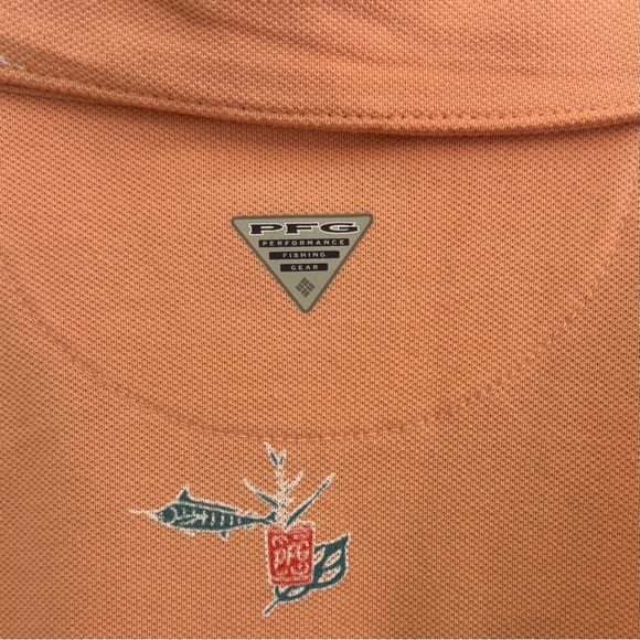 Columbia PFG South Sand Point Peach Print Polo Shirt Size Small Fish & Cocktails - Picture 6 of 13